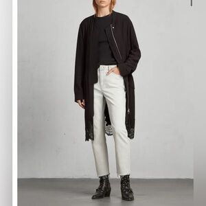 All Saints Elio Lace Parka Jacket with Lace Trim - size Medium